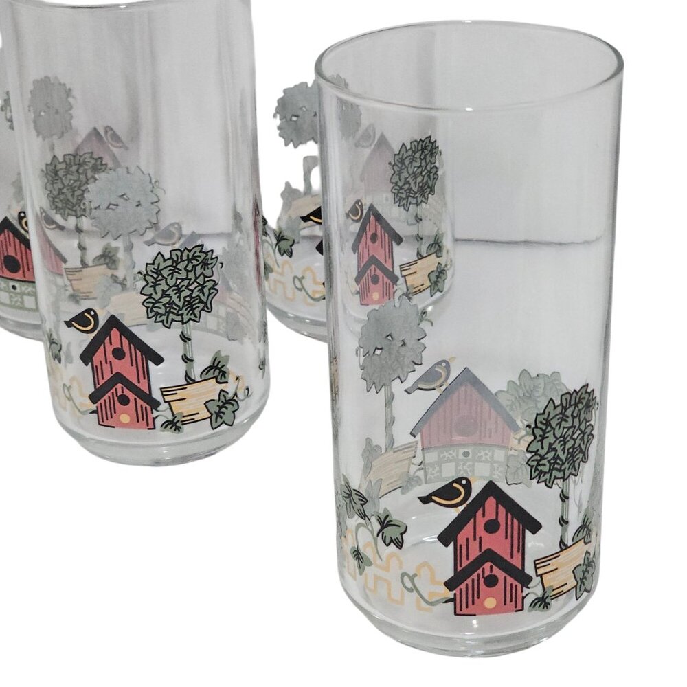 4 Corelle Garden Home Tumblers 6" glasses birdhouses birds 16oz country farmhous - Picture 5 of 5